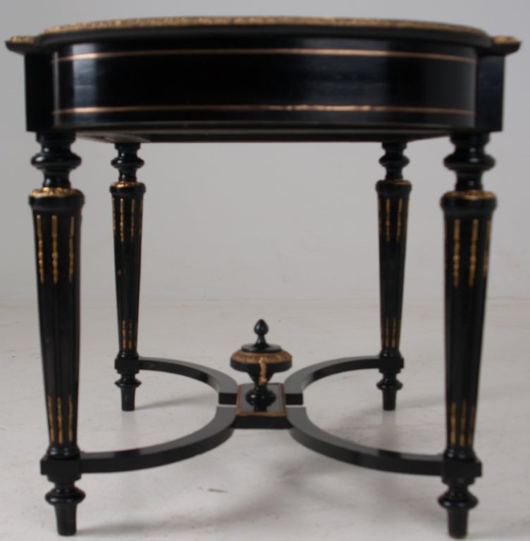 French Louis XVI Style Ebonized & Brass Inlaid Desk 2