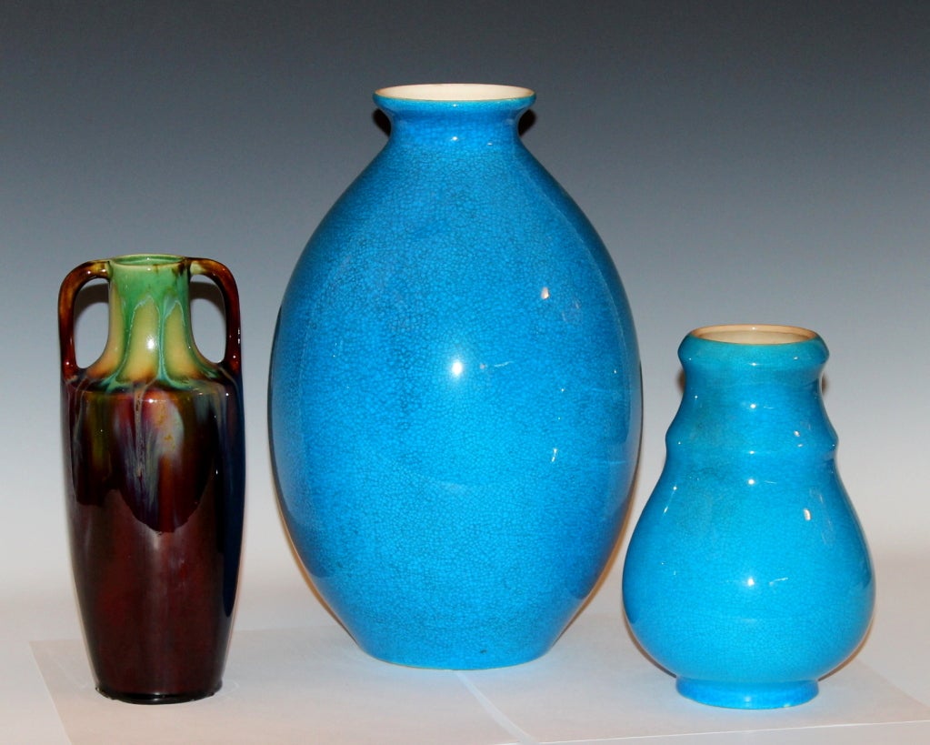 Boch Freres Turquoise Pottery Vase For Sale 5