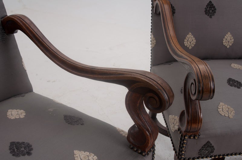 Pair of French 20th Century Louis XIV Style Walnut Chairs 3