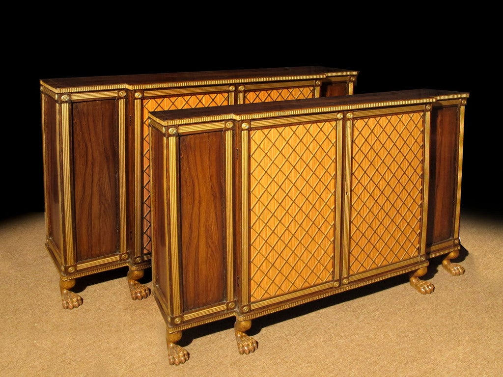 Stylish Pair Regency Rosewood Side Cabinets. English C 1815 In Excellent Condition In New York, NY
