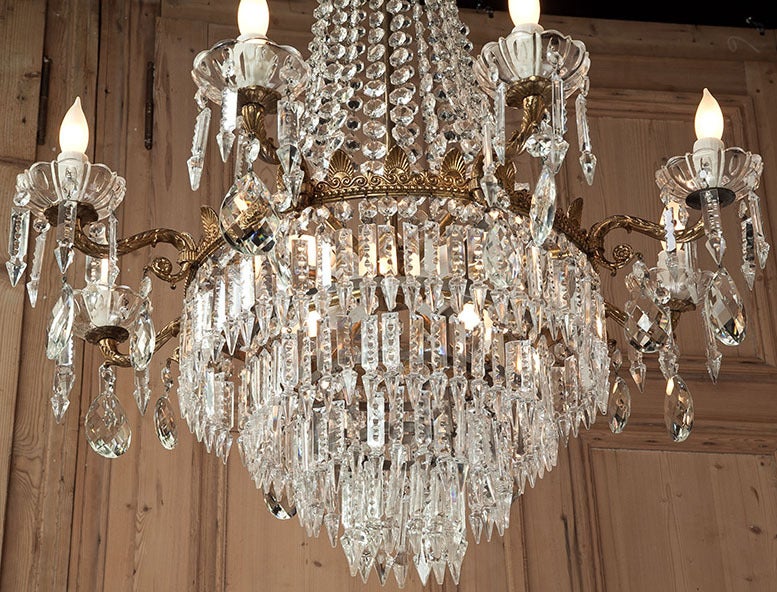 French Antique Bronze & Crystal Chandelier