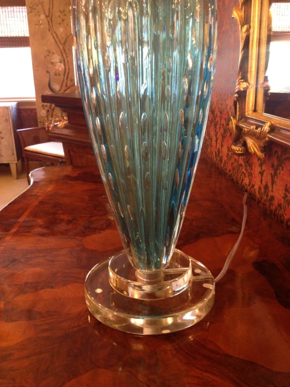 Pair of Murano Table Lamps in the Manner of Barovier e Toso In Excellent Condition In New York, NY