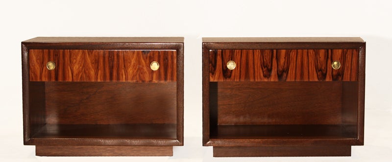 Mid-Century Modern Regal Mahogany and Bronze Statement Nightstands