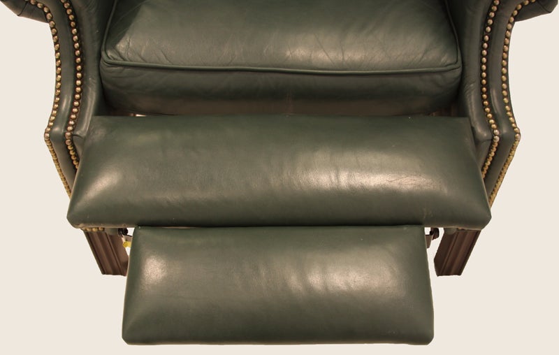 Wingback Chippendale Leather Recliner In Good Condition In Hollywood, CA