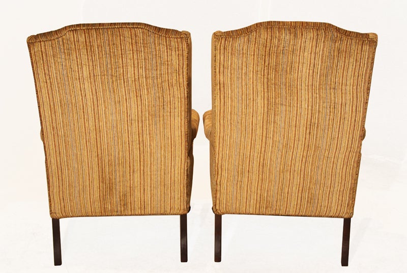 Mid-20th Century Pair of Striped Silk Combed Velvet Regency Wingback Chairs For Sale