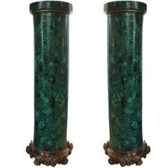 A Pair Of Malachite And Gilded Bronze Pedestals.