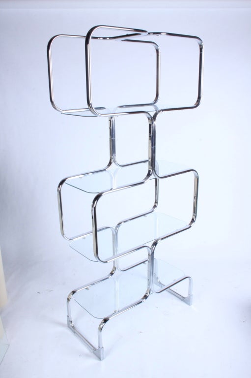 1970s Italian Glass and Chrome Etagere (Pair Available)