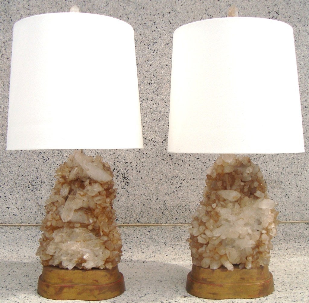 Mid-20th Century Monumental Pair of 1940's Carole Stupell Rock Crystal Lamps