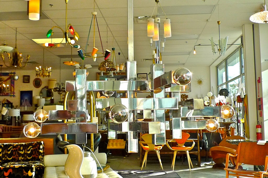 1970's Gaetano Sciolari Cubist Chandelier in Chrome 5