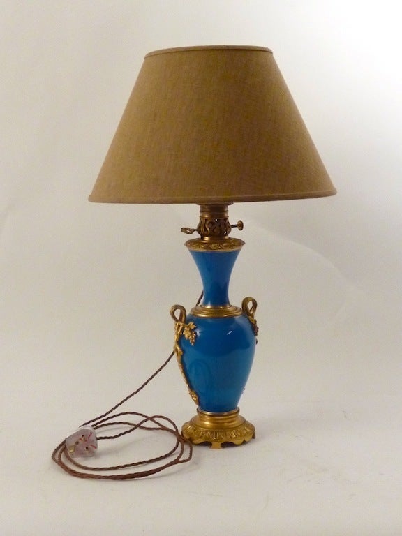 Pair French Louis Phillipe Blue Opaline & Ormolu Oil Lamps 7