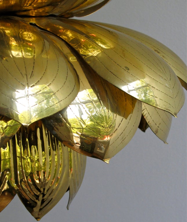 American Large Rare Brass Lotus Chandelier or Pendant