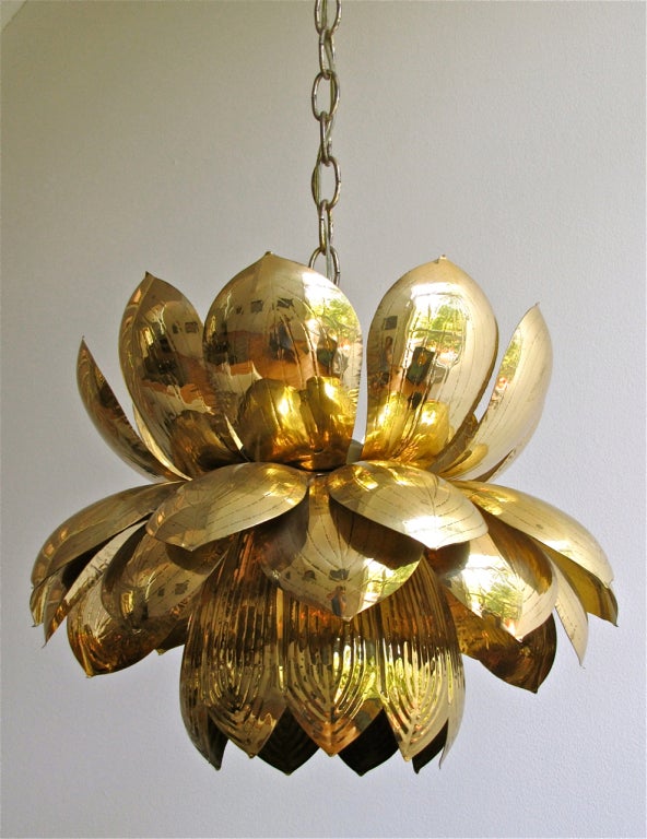 Large Rare Brass Lotus Chandelier or Pendant In Excellent Condition In Palm Springs, CA