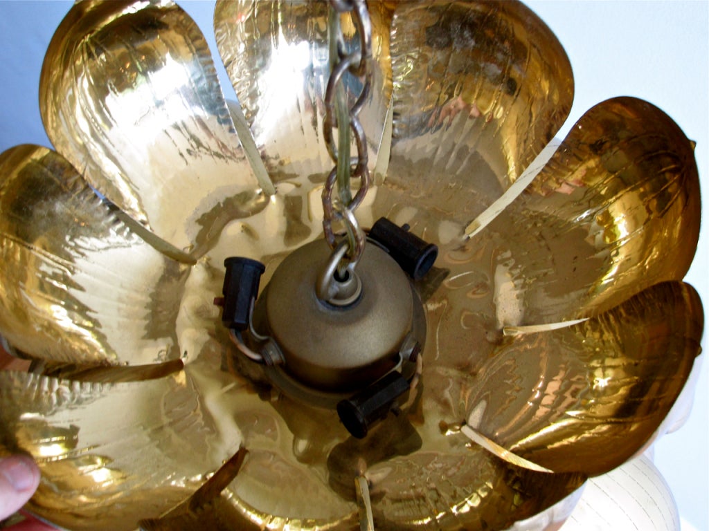 Mid-20th Century Large Rare Brass Lotus Chandelier or Pendant