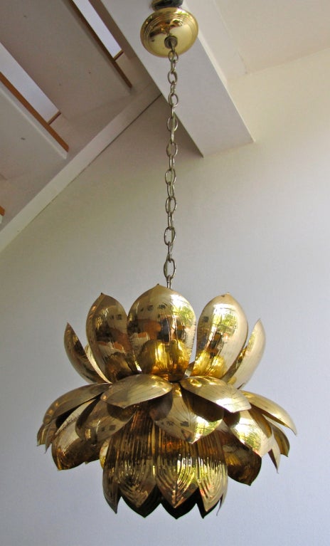Large Rare Brass Lotus Chandelier or Pendant 3