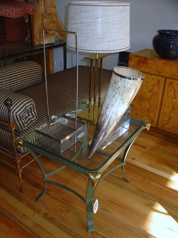 Maison Jansen Style Brass and Metal End Table with Ram's Heads For Sale 1
