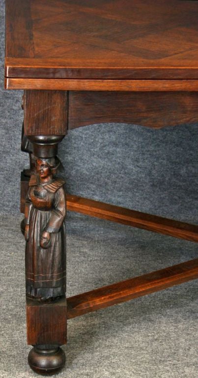 Vintage French Country Brittany Table Carved Figures