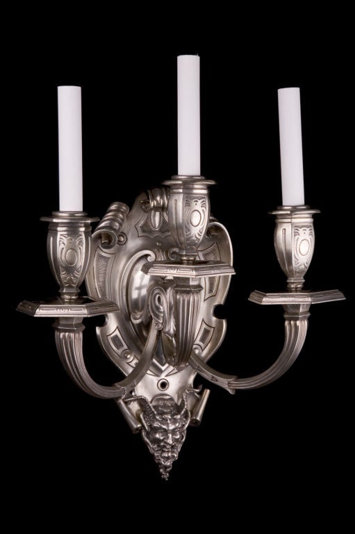 Pair of silver plated bronze baroque style sconces by E.F. Caldwell, NY circa 1895.