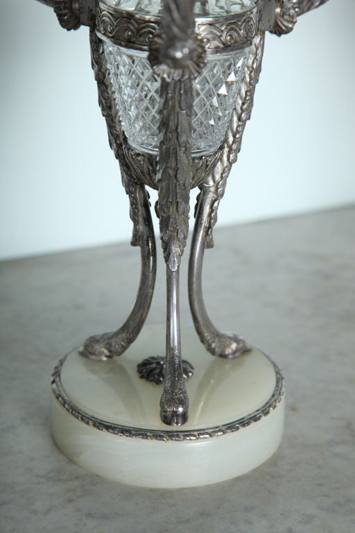 Pair of Louis XVI Style Silvered Bronze and Crystal Candelabra For Sale 1