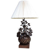 Wrought Metal Lamp with Artichoke with Sunflowers