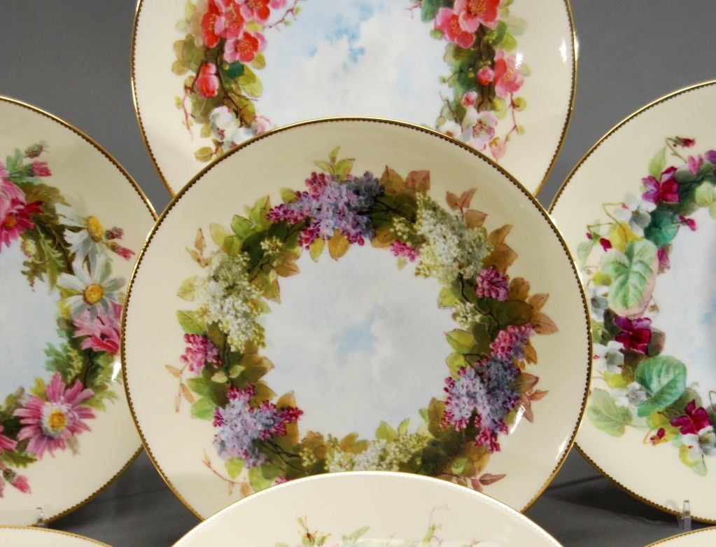 19th Century 12 Minton Aesthetic Movement Hand Painted Cabinet Plates