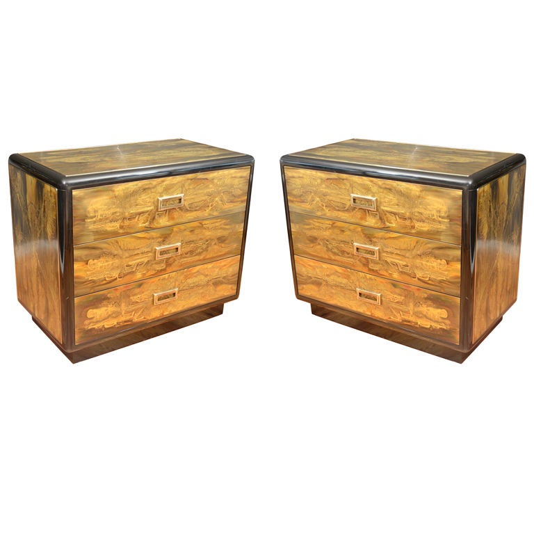 1970's Mastercraft brass etched commodes (pair) Italy