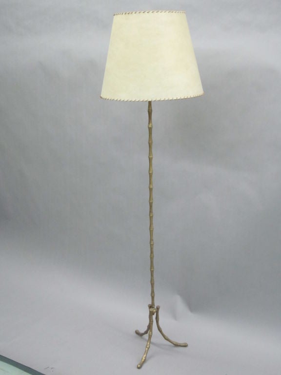 Mid-Century Modern Near-Pair of French Modern Neoclassical Faux Bamboo Floor Lamps by Maison Baguès