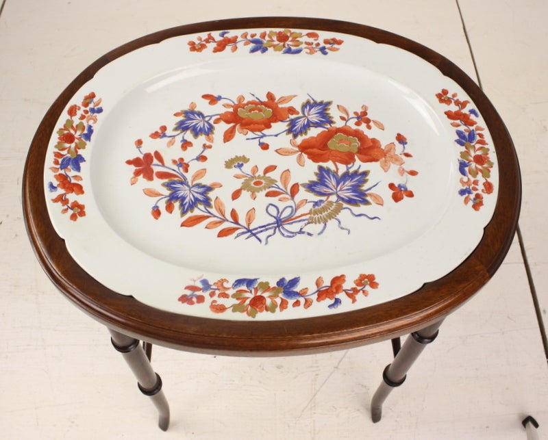 A very good Victorian English platter, on a new stand. Side table height of 21