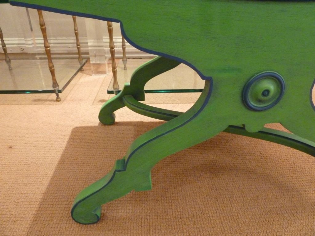 Pair of Green Painted Wood and Flannel Benches 5