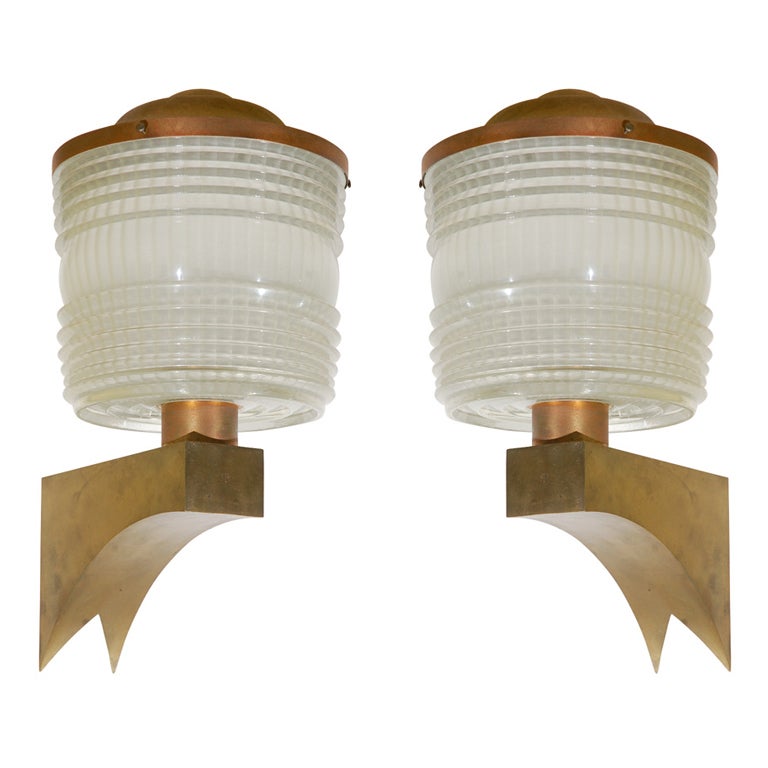 Pair of Exterior Jean Perzel Corner Sconces For Sale