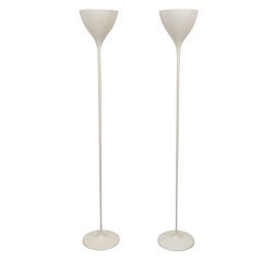 Pair of white torchiere floor lamps by Max Bill