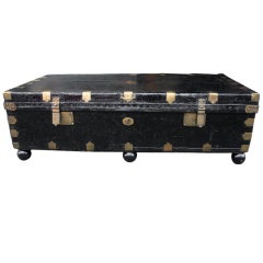 Unusually Large Late 18th Century  Brass Mounted Leather Trunk