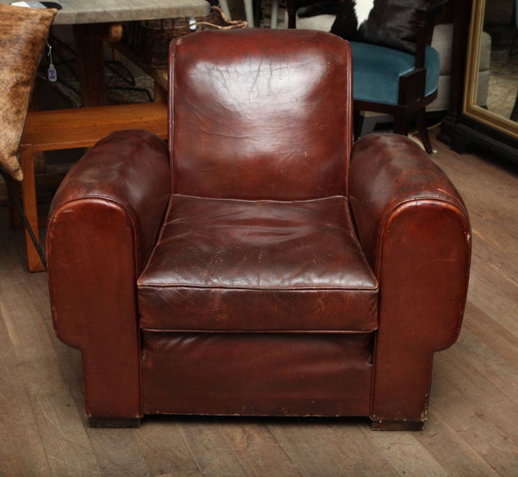 1930's Leather Club Chair In Good Condition In New York, NY
