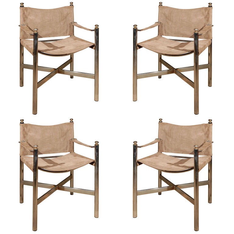 Set of Four Suede Directors' Chairs by Pace