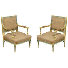 Pair of Painted Directoire Style Arm Chairs