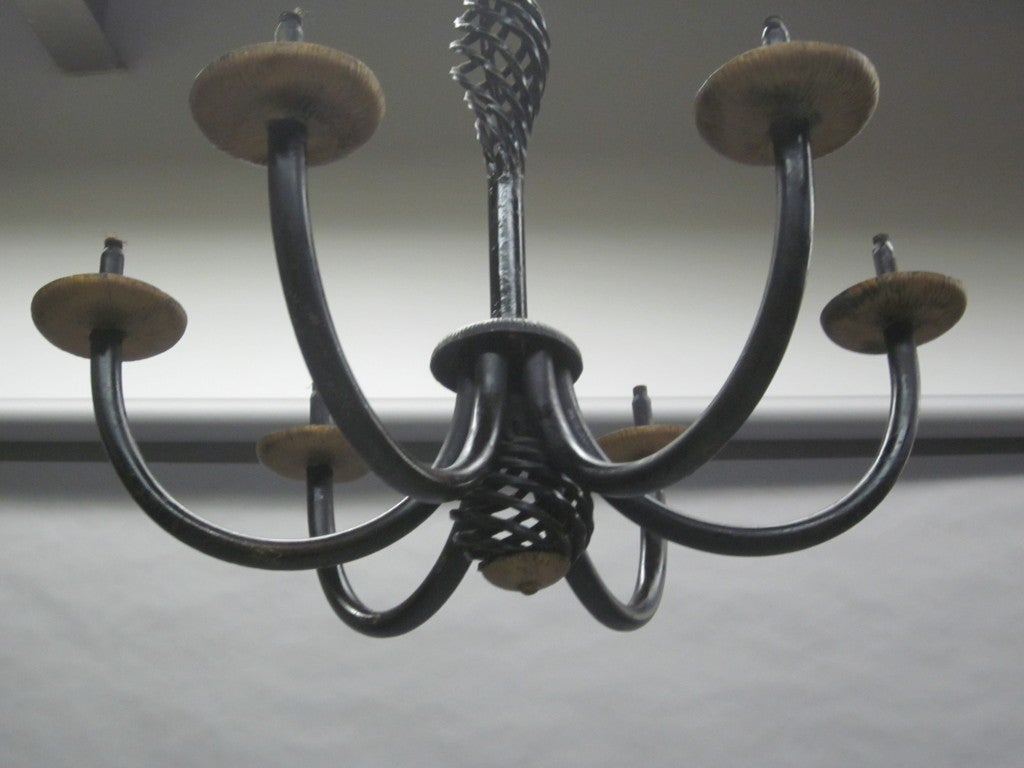 French Midcentury Wrought Iron Chandelier in Style of Gilbert Poillerat, 1940 In Good Condition For Sale In New York, NY