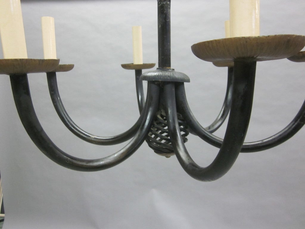 French Midcentury Wrought Iron Chandelier in Style of Gilbert Poillerat, 1940 For Sale 2