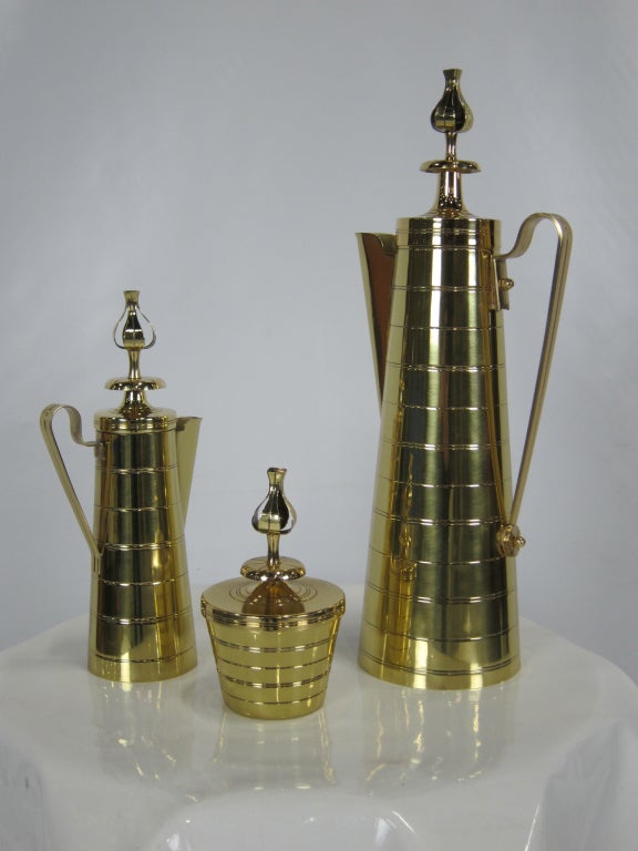 American 3 Piece Brass Coffee Service by Tommi Parzinger for Dorlyn For Sale