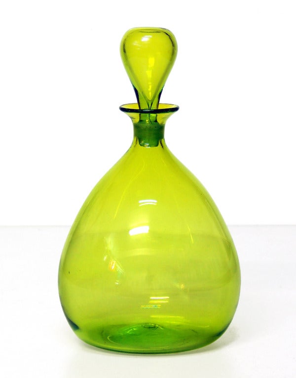 American Autumnal toned trio of vintage Blenko glass decanters For Sale