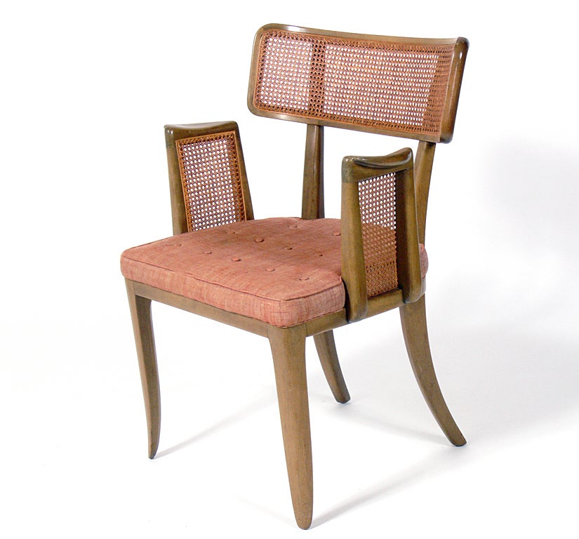 Rare Set of Six Dining Chairs, designed by Edward Wormley for Dunbar, circa 1950's. Elegant, curvaceous lines. The set consists of four side chairs and two arm chairs. These chairs are currently being refinished and reupholstered and can be finished