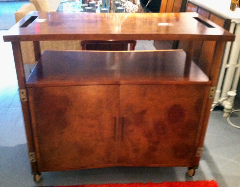 Burl Wood Bar Serving Cart Cabinet Harold Schwartz Romweber In Good Condition In Atlanta, GA