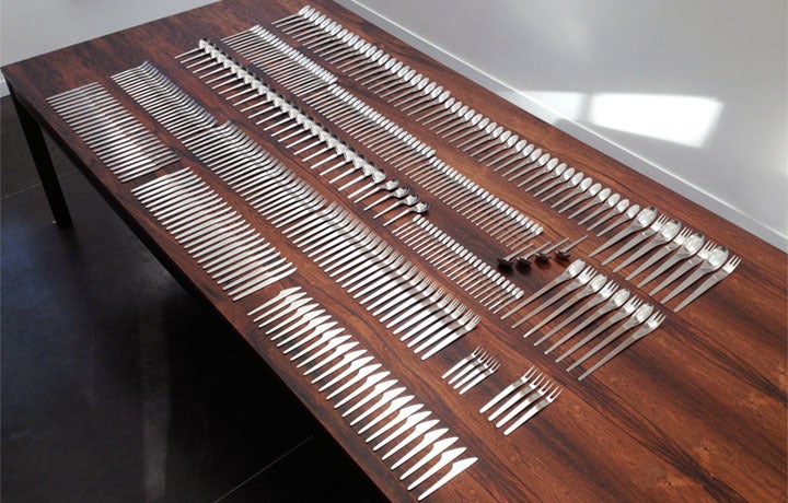 Stainless Steel Arne Jacobsen Designed Flatware for 24 Made by A. Michelsen For Sale