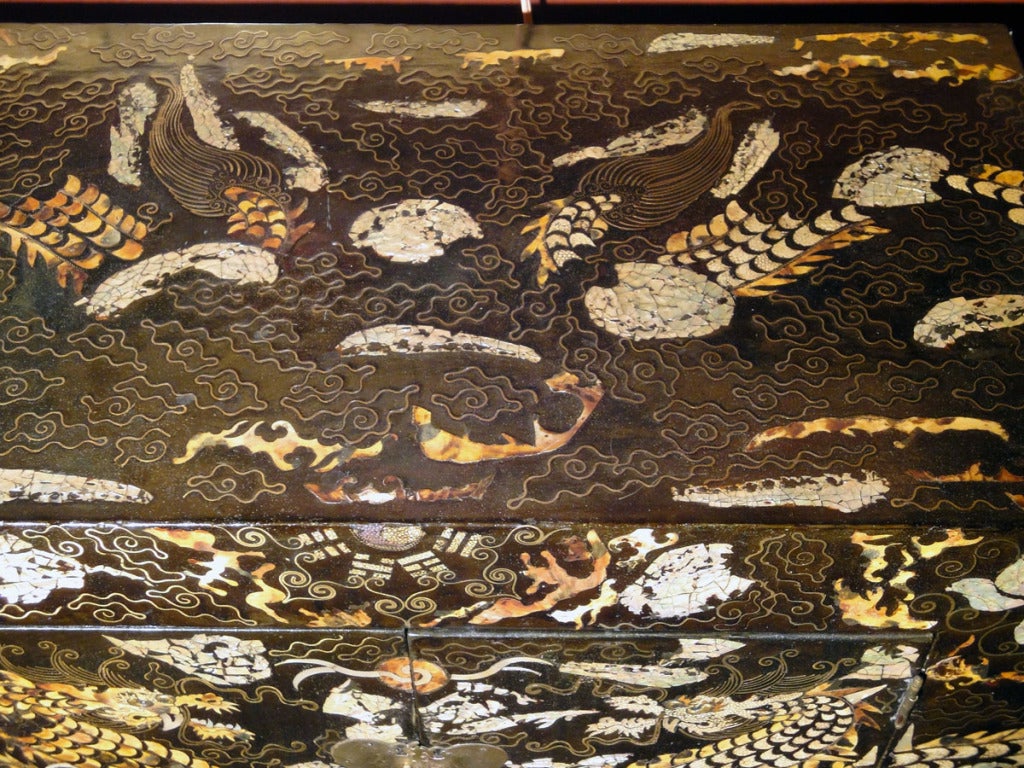 Wood Korean Two-Door Chest Inlaid with Mother of Pearl