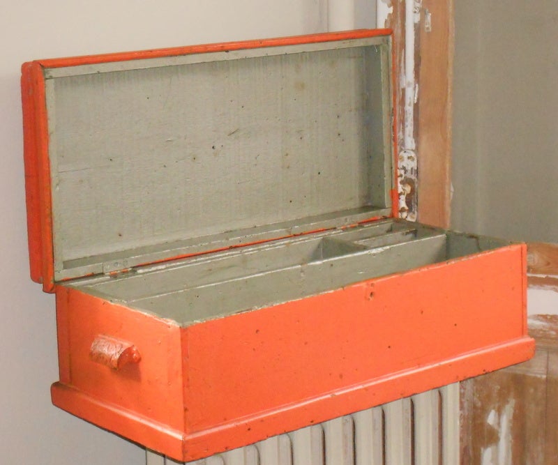 American Carpenter's Tool Chest in As-Found Orange and Green Paint