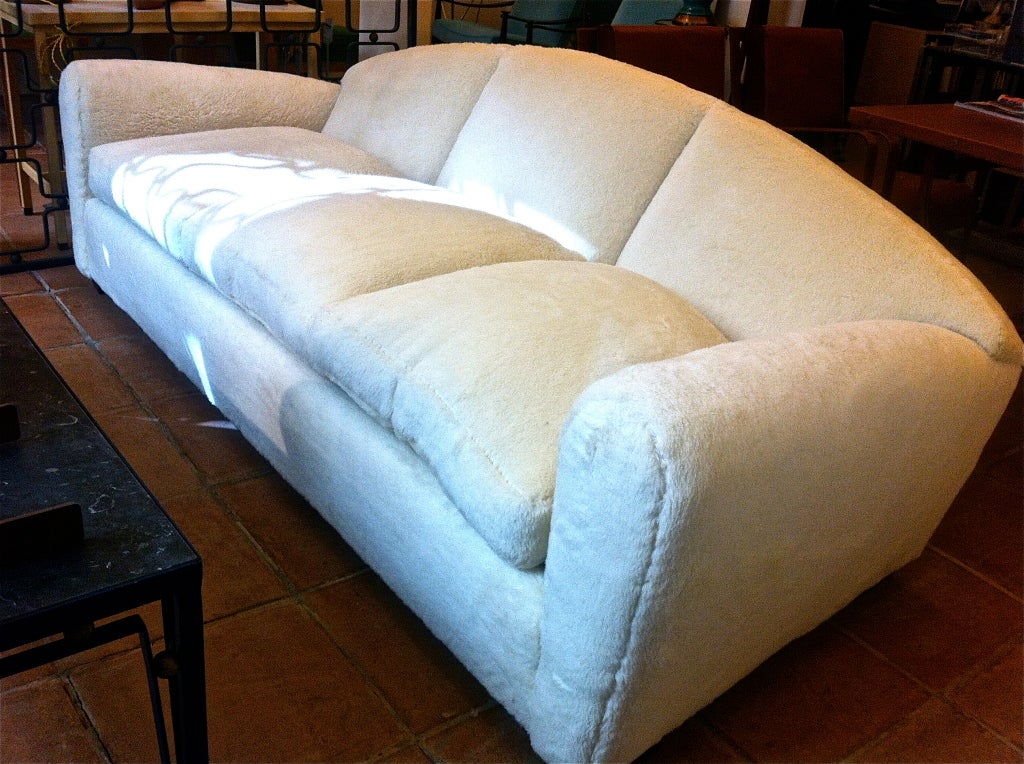 Mid-20th Century Jean Royere Documented Couch Covered In Teddy Bear Faux Fur Wool