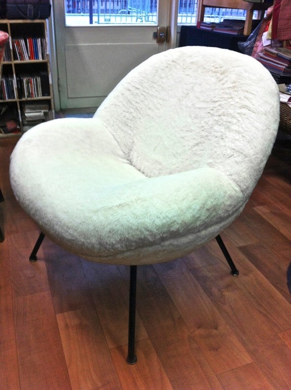 Fritz Neth Egg Chairs Reupholstered  In Teddy Bear Wool Material 4