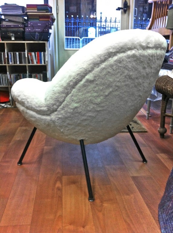 Mid-20th Century Fritz Neth Egg Chairs Reupholstered  In Teddy Bear Wool Material