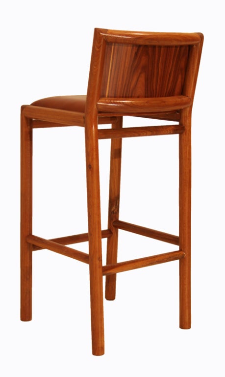 Leather Set of Solid Wood Bar Stools by Celina Moveis Decoracoes For Sale