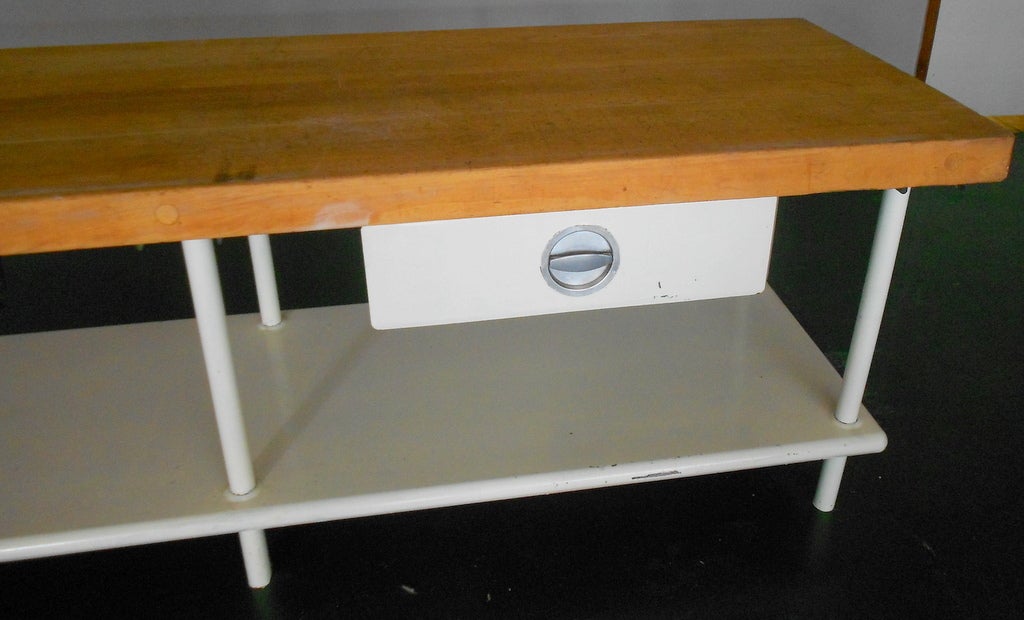 Butcher Block Work Table With Maple Top And Enameled Steel Frame 1