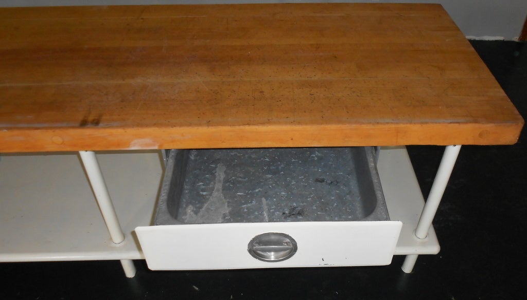 Butcher Block Work Table With Maple Top And Enameled Steel Frame 2