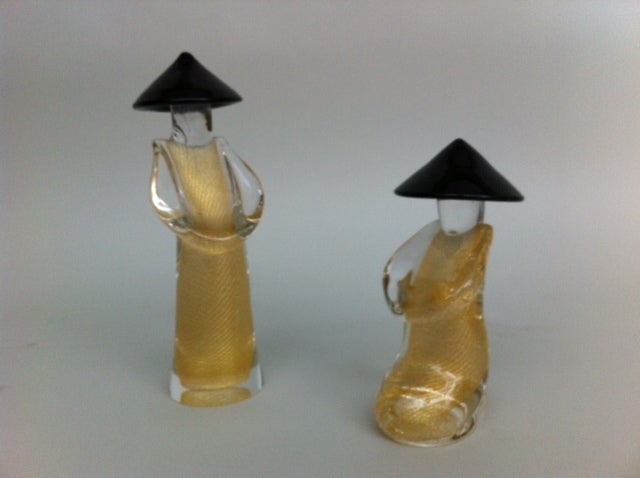 pair of Japanese glass figures by Giuliano Tosi for Murano